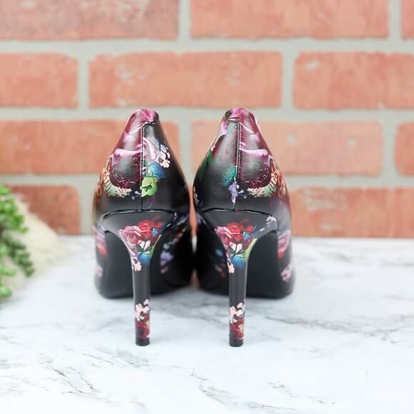 Guess WGSEEM Black Pink Floral Print Pointy Toe Stiletto Pumps Heels Size 8.5 - Picture 4 of 7